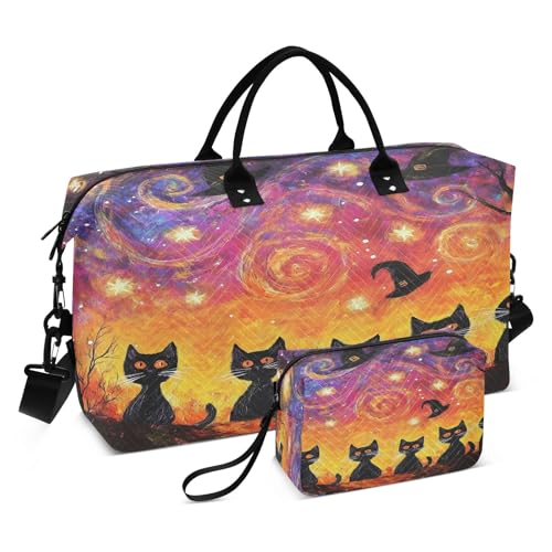Weekender Bags Travel Duffel Gym Bag Five Little Cats Halloween Carry on Overnight Tote Bag with Toiletry Bag for Airplane Travel Trip Gym Yoga