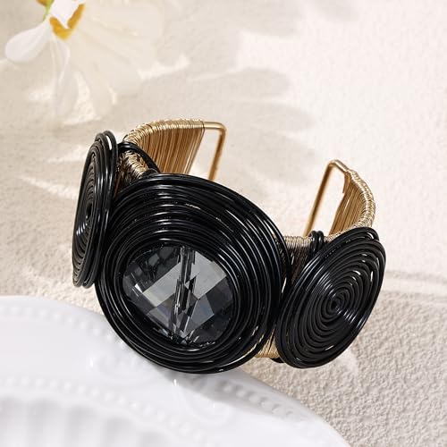 Colorful Chunky African Cuff Bracelets For Women Statement Gold Silver Wire Rhinestone Sparkly Tribal Wide Bangles Bold Clothes Jewelry Accessories3