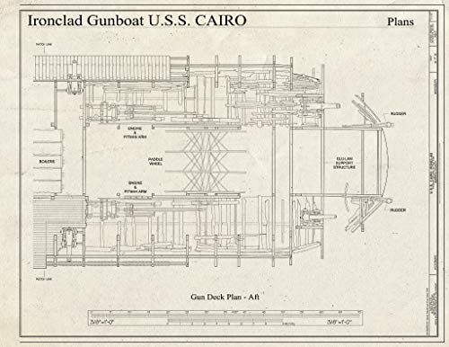 Historic Pictoric Blueprint Diagram Gun Deck Plan - AFT - U.S.S. Cairo Ironclad