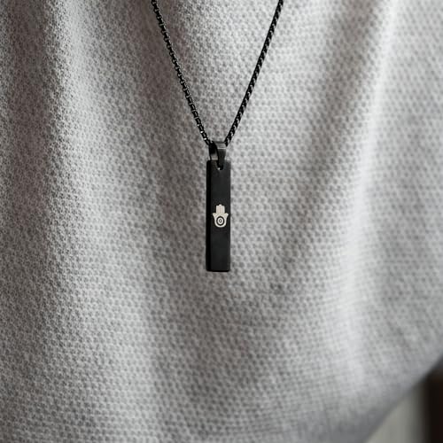 Image of Mesmerize Spiritual Mini Tag Stainless Steel Necklaces for Men | Locket and Pendant Necklace for Men and Guys | Necklace with Chain in Black and Silver | 6-Month Warranty.