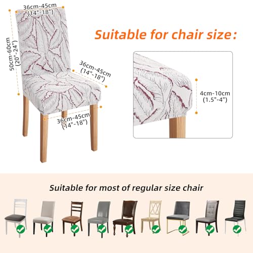 Fuloon Chair Covers for Dining Room 4 Pack, Solid Stretch Dining Slipcovers, Jacquard Washable Kitchen Slip Covers for Parson Chair, Reed Jacquard Pink, Set of 4