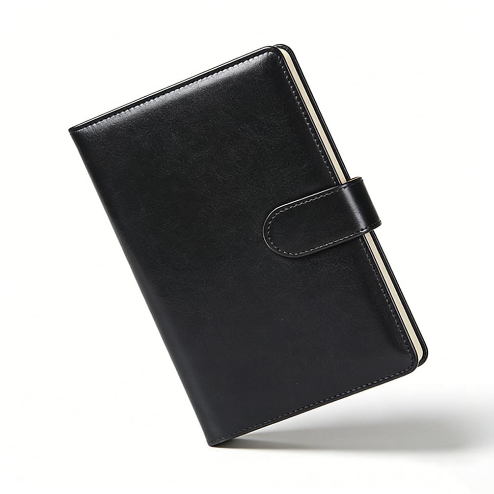 Leather A5 Notebook, PU Leather A5 (215x145mm) Journal with Lined Pages, Ribbon & Pen Loop for Office School Home Business Writing & Note Taking 200 Pages (100 Sheets) Journal for Women & Men Black