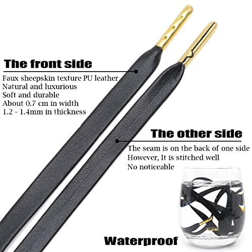 Delele Flat Pu Leather Laces: Waterproof Shoelaces For Sneakers Boot 2 Pair Black With Gold Aglet 47 Inch #TOP3