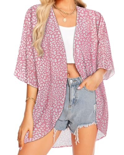 Image of Kimonos for Women Summer Cardigan Chiffon Floral Cover up Loose Casual Top Blouse