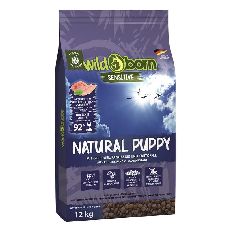 Wildborn Natural Puppy 1 x 12 kg | Hundetrockenfutter für Welpen und Junghunde mit Geflügel, Pangasius und Kartoffel | mit 92% tierischem Protein