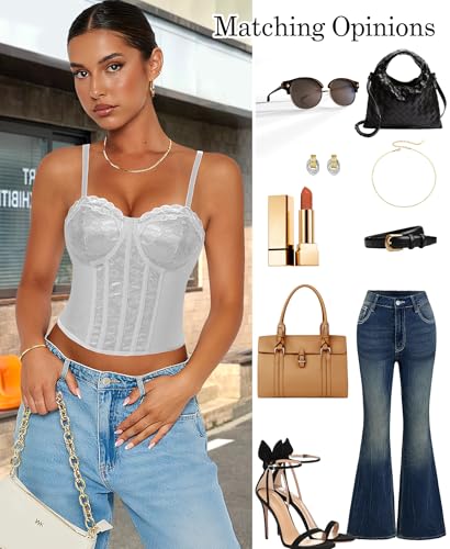 Image of Lace Corset Tops for Women Sexy Going Out Bustier Top Sleeveless Adjustable Straps Crop Tops with Back Hooks