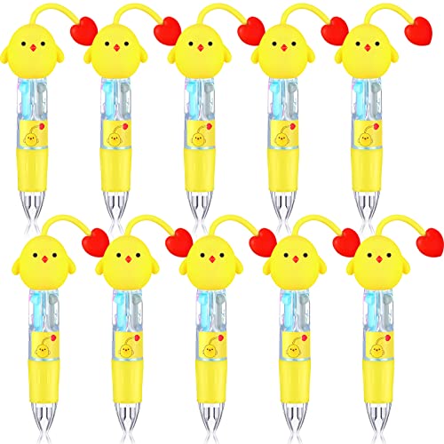 Chinco 12 Pieces 4-in-1 Multicolor Ballpoint Pen Flamingos Dinosaur Chicken Retractable Ballpoint Pen Mini Party Favor Pens for Prizes Birthday Gifts(Chicken)