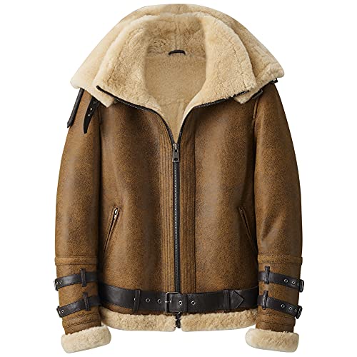  Denny&Dora Giubbotto in shearling Giubbotto bomber B3 da uomo Giubbotto corto in pelle Cappotti invernali da uomo Giubbotto in pelliccia Marrone vintage (Marrone vintage, S)