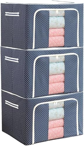 Image of Storage Box for clothes Cloth storage box wardrobe organizers (55 LTR Pack of 3, Blue Polka)