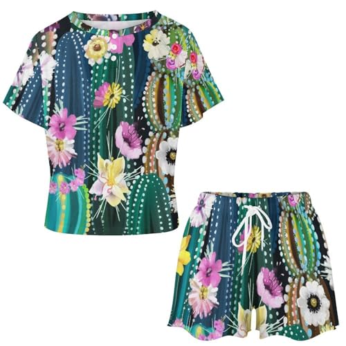 Pyjama femme manches courtes ensemble de pyjama pour femme coton été cactus