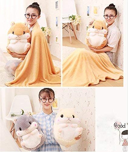 YunNasi 2 in 1 Hamster Kuscheltier Plüschtier Hamster Kissen mit Kuscheldecke Super Süßes Geschenk für Kinder und Freundin 50cmX30cm (Hellbraun)