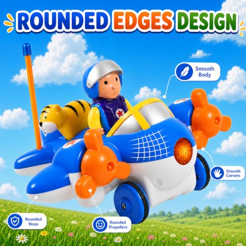 Image of Remote Control Airplane Toy for Toddlers, RC Cartoon Plane with Rotating Propellers, Music, Lights, Easy RC Toy Birthday Gift for Kids Boys 18+ Months, 2 3 4 5 Year Old