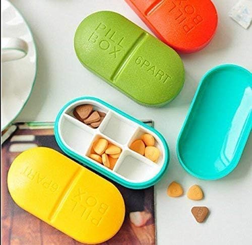 NHSK ENTERPRISE 6 Part Pill box Portable 6 Part Slots Compartment Pill Box Medicine Tablet Holder Organizer Dispenser Case Pil Cases for Indoor Outdoor traveling camping picnic Pil Cases Splitters(1 pcs) 1