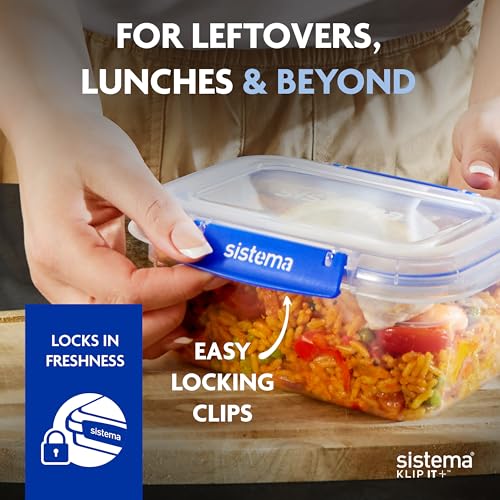 Sistema KLIP IT+ 3.35L Rectangle Food Storage Containers (3-Pack), Stackable & Airtight Food Boxes with Lids, Dishwasher, Freezer, & Microwave-Safe, BPA-Free, School Lunch Boxes by Sistema - Used condition - Image 3