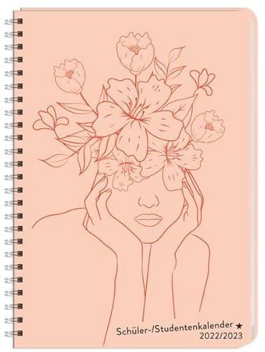 Blumenkrone Schüler-/ Studenten-Kalender A5 2022/2023. Stylisches Kalenderbuch mit flexiblem Einband, Spiralbindung und viel Platz für Termine. Buchkalender A5.