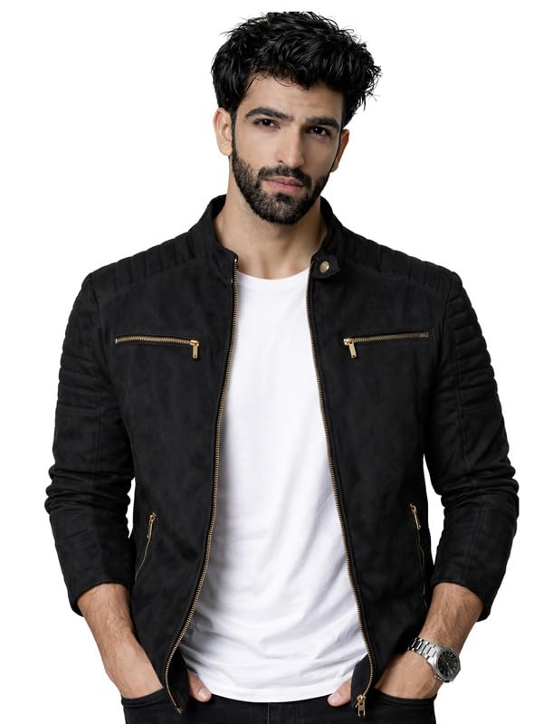 leather retail Men's Black Suede Biker Jacket-picture-18