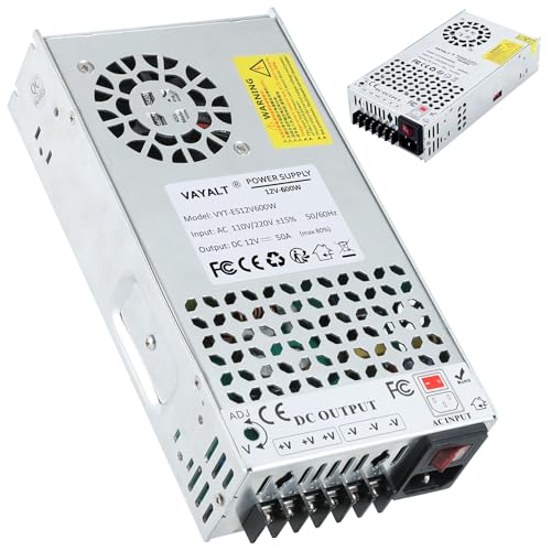 VAYALT New DC 12V 50A 600W Switching Power Supply, SMPS Power Supply, Universal Regulated Switching 110v to 12v Converter, for Industrial, CCTV, Computer Project, LED Strip Light (No Power Cord)