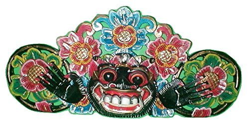 Emerald City ImportsBali Hindu Boma Mask, Great for Entrance Way Hand Carved, 16" L, Red/White/Green/Black