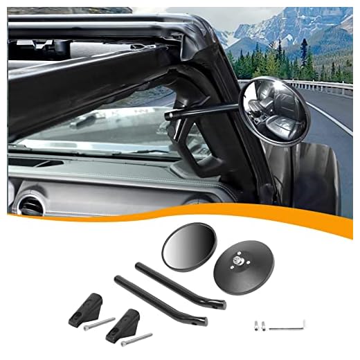 Hoolcar A-Pillar Grab Handle Rear View Mirrors Door Off Mirror Anti-Shake Wider View Doorless Mirror Compatible with 2018-2022 Jeep Wrangler JL JLU & Gladiator JT, Black, 1 Pair