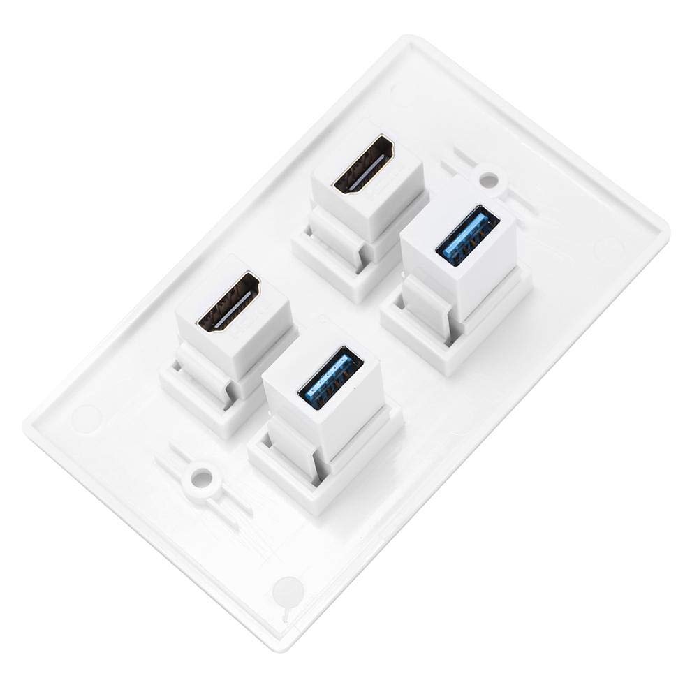 Fditt 2 puertos HDMI y USB Placa de panel de pared Keystone HDMI Hembra a hembra Hebilla de montaje Salida de pared Cargador USB Placas de pared con tapa