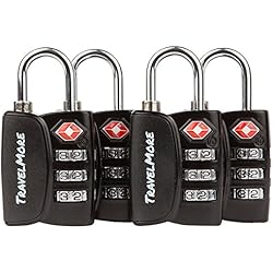 Candado 3 Digitos Paquete de 4 Candados para Equipaje con Combinación de 3 Dígitos Aprobado por la TSA e Indicador de Alerta de Apertura para Maletas y Equipaje de Viaje (Negro)