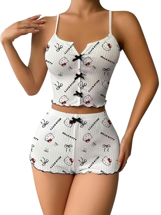 Women’s Ribbed Babydoll Nightwear Set – Sleeveless Cami Crop Top & Shorts Co‑Ord | Soft Stretch Sleepwear for Women-picture-46