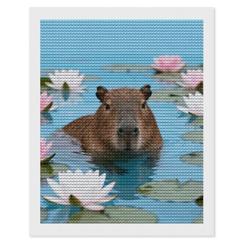Peinture diamant 5D Capybara et nénuphars, idée cadeau créatif pour débutants