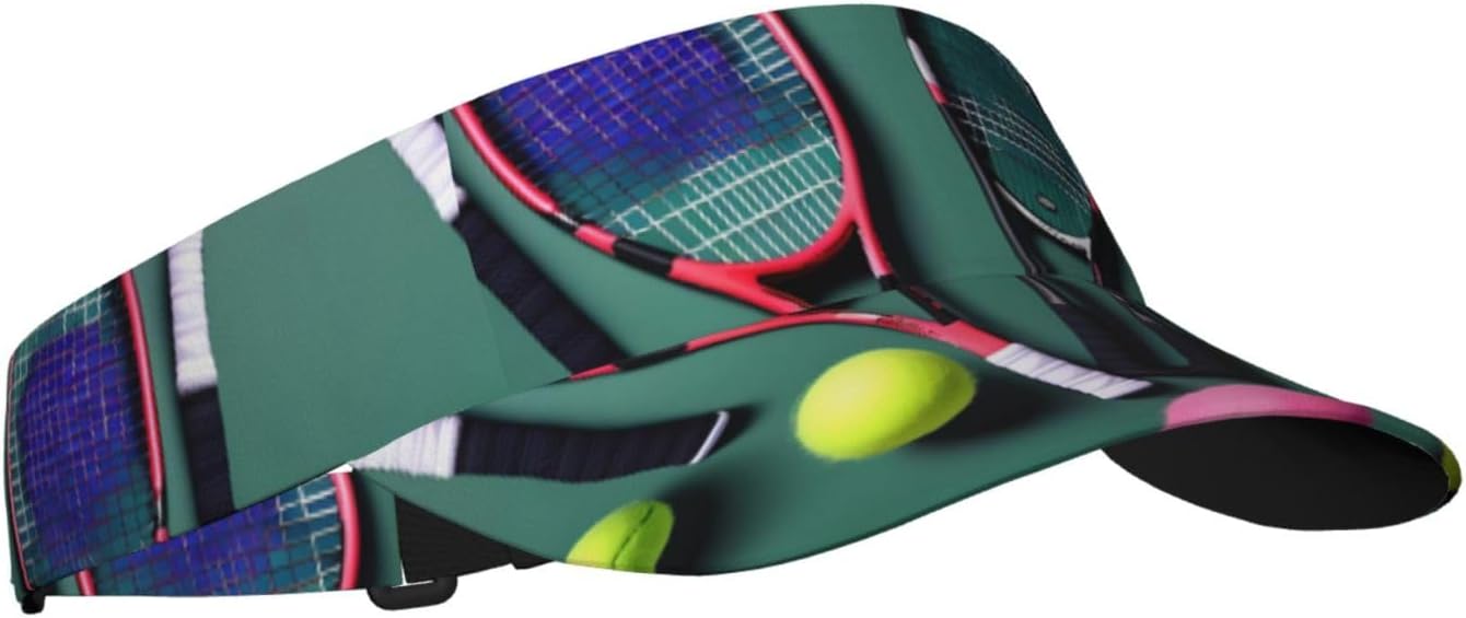 Funny Tennis Racquets and Tennis Balls Print Sun Visor Hats for Women Men Adjustable Sports Golf Running Sun Caps Black