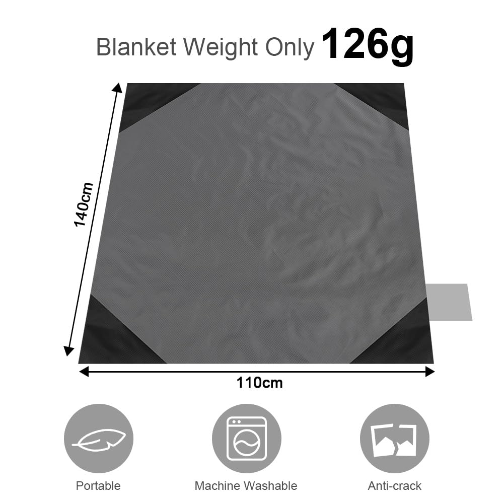Ainiv Coperta da picnic, mini tappetino da spiaggia tascabile, 110 x 140 cm (2-3 persone), pieghevole, leggera, impermeabile, senza sabbia, pieghevole, sottile, per campeggio, escursionismo, viaggi
