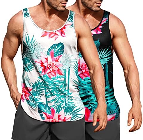 COOFANDY Men's Floral Tank Top Beach Sleeveless Shirt Summer Graphic Hawaii All Over Print Gym Vacation T Shirts
