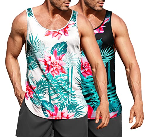 COOFANDY Men's Floral Tank Top Sleeveless Tees All Over Print