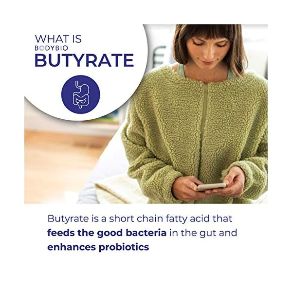 BodyBio Butyrate with Calcium & Magnesium - Supports Healthy Digestion, Gut & Microbiome - Leaky Gut Repair - Control Bloating - Fuel for Healthy Gut - 100 Capsules