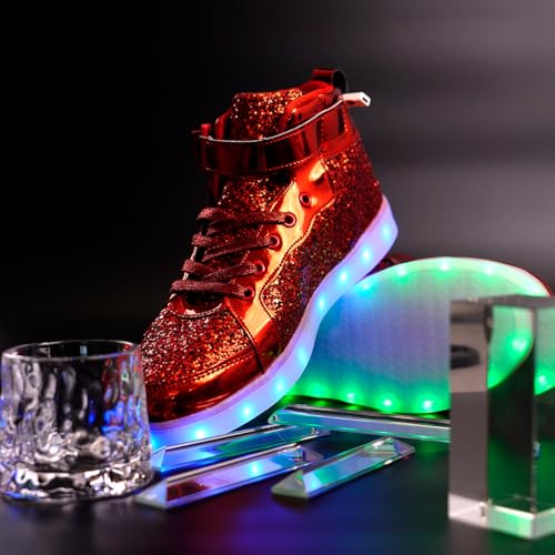 Image of Glitter Led Shoes Light Up Shoes High Top Sneakers for Women Men Flashing Dancing Shoes for Halloween Christmas Party with USB Charging