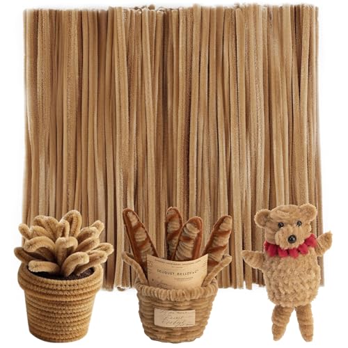 Caydo 200 Stück hellbraune Pfeifenreiniger dicke flauschige Chenille-Stiele Pfeifenreiniger Handwerk für Kunst und Handwerk perfekt für die Herstellung von Tieren Blumen und festlichen
