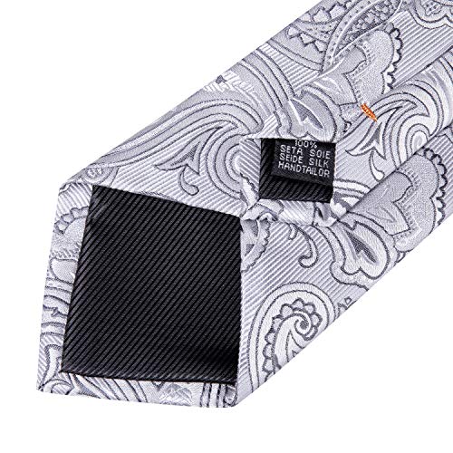 Image of DiBanGu Silk Ties for Men Necktie and Lapel Pin Brooch Set Formal Woven Paisley Plaid Striped Solid Tie Wedding Party