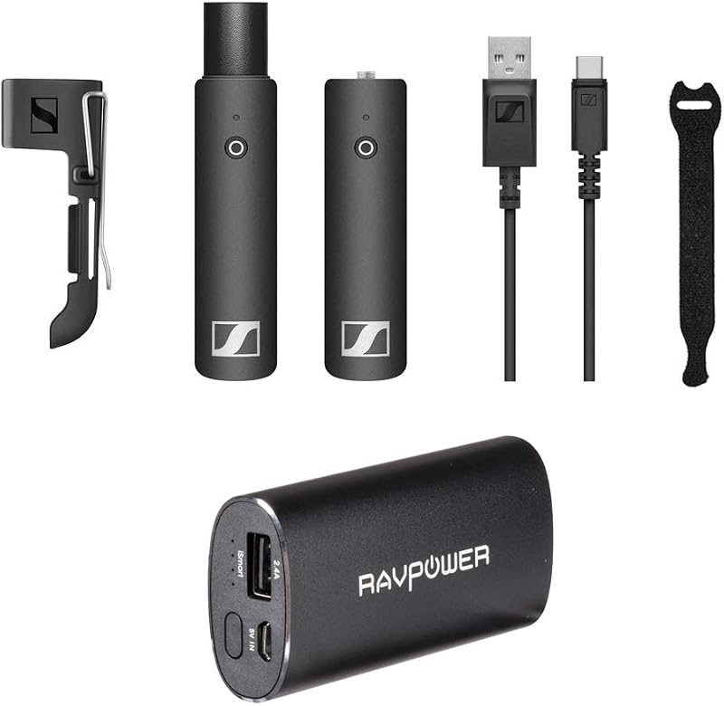 Sennheiser XSW-D Presentation Base Set Wireless Microphone with RAVPower Luster 6700mAh Charger & Fastener Straps 10-Pack Bundle