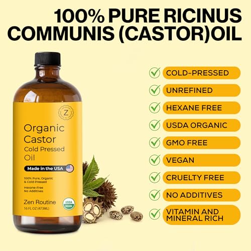 Glass Bottle Castor Oil, Hexane-Free, Organic Cold Pressed, Oil for Hair Growth, Eyelashes and Eyebrows, Hair and Body Oil, Glass Bottle, Carrier Oil, 16 Oz (Pack of 2) - Image 3