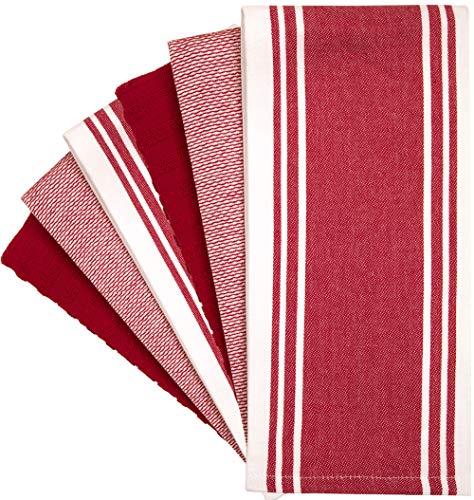 Premium Kitchen Towels (20”X 28”, 6 Pack) | Large Kitchen Hand Towels | Kitchen Towels Cotton | Flat & Terry Towel | Highly Absorbent Tea Towels Set With Hanging Loop | Wide Stripe Red #TOP2