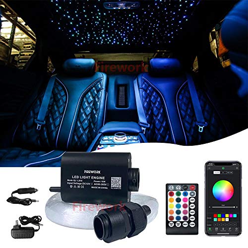FIREWORK Bluetooth 16W RGBW Starlight Headliner, APP/Remote Music Mode LED Fiber Optic Light Star Ceiling Light Kit for Car Home Ceiling Decoration, 380pcs 0.03in 6.5ft