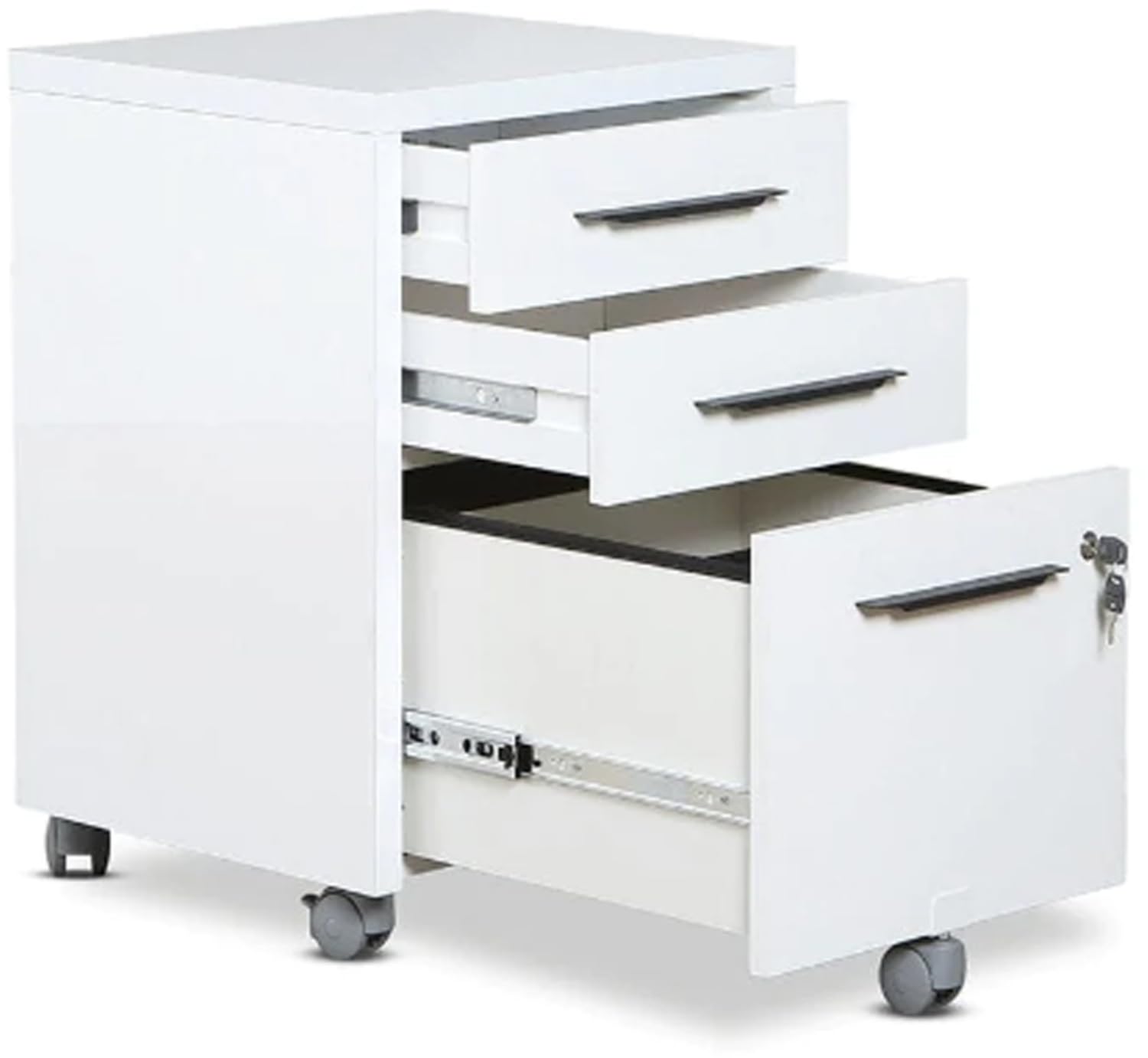 Composad | Cassettiera con 3 Cassetti, Ruote e Serratura, Cassettiera Ufficio da Scrivania, con Serratura, (LxAxP) 49,50x67x45 cm, Colore Bianco Laccato, Made in Italy
