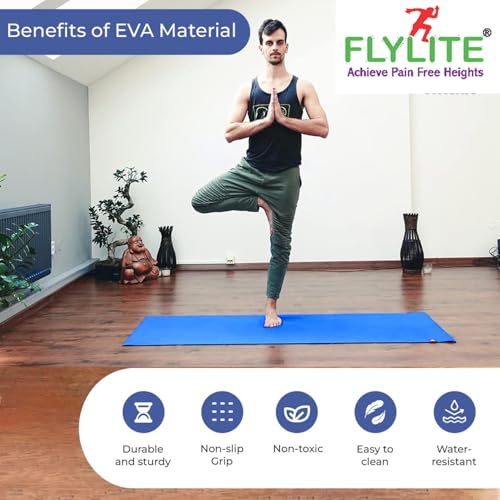 Image of Flylite by Yoga & Exercise Mat, Anti-Slip Fitness Mat with Carry Strap for Home, Gym, Meditation, Pilates, Stretching & Floor Exercises, Lightweight Mat for Men, Women & Kids (Ocean Blue, 4mm)