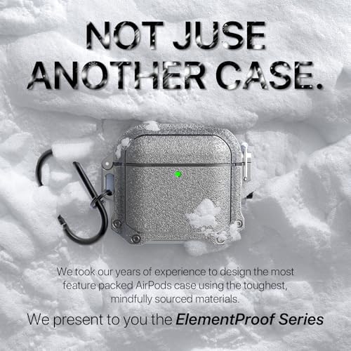 Image of RFUNGUANGO Locking Case for AirPods 4th Generation - Waterproof, Shockproof, Rugged Full Body Case for AirPods 4th Generation - with Carabiner Clip, with Cleaning Kit-Silver-Grey