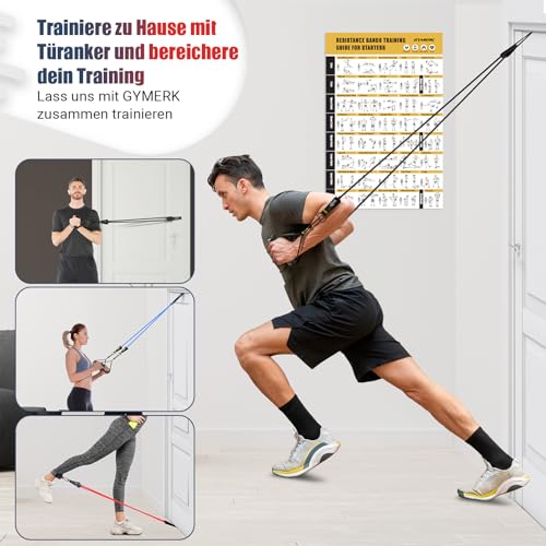 GYMERK Resistance Bands Set, Expander Fitness Mit Gummigriffe, Trainingsplakat, Knöchelriemen, Türanker, Tragtasche, 5er Verschiedene Widerstandsstufen Ideal für Krafttraining