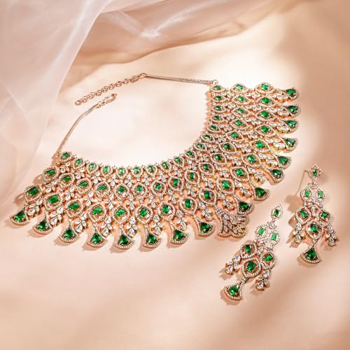 Image of Rubans AD Zircon Ornate Necklace for Woman with Earrings Set
