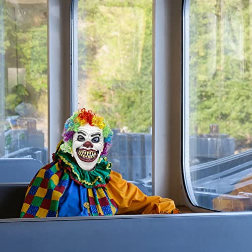 CreepyParty Máscara de Payaso con el Pelo de Colores Horror Máscara de Látex de Cabeza Completa Realista Humana para Fiesta de Disfraces de Carnaval Halloween