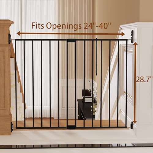 Adjustable Baby Safety Swing Gate, Hardware-Mounted Metal Gate for Stairs and Doorways, Secure Latch for Kids and Pets (Black, 24\"-40.5\" W x 28.75\" H) - Thumbnail 2