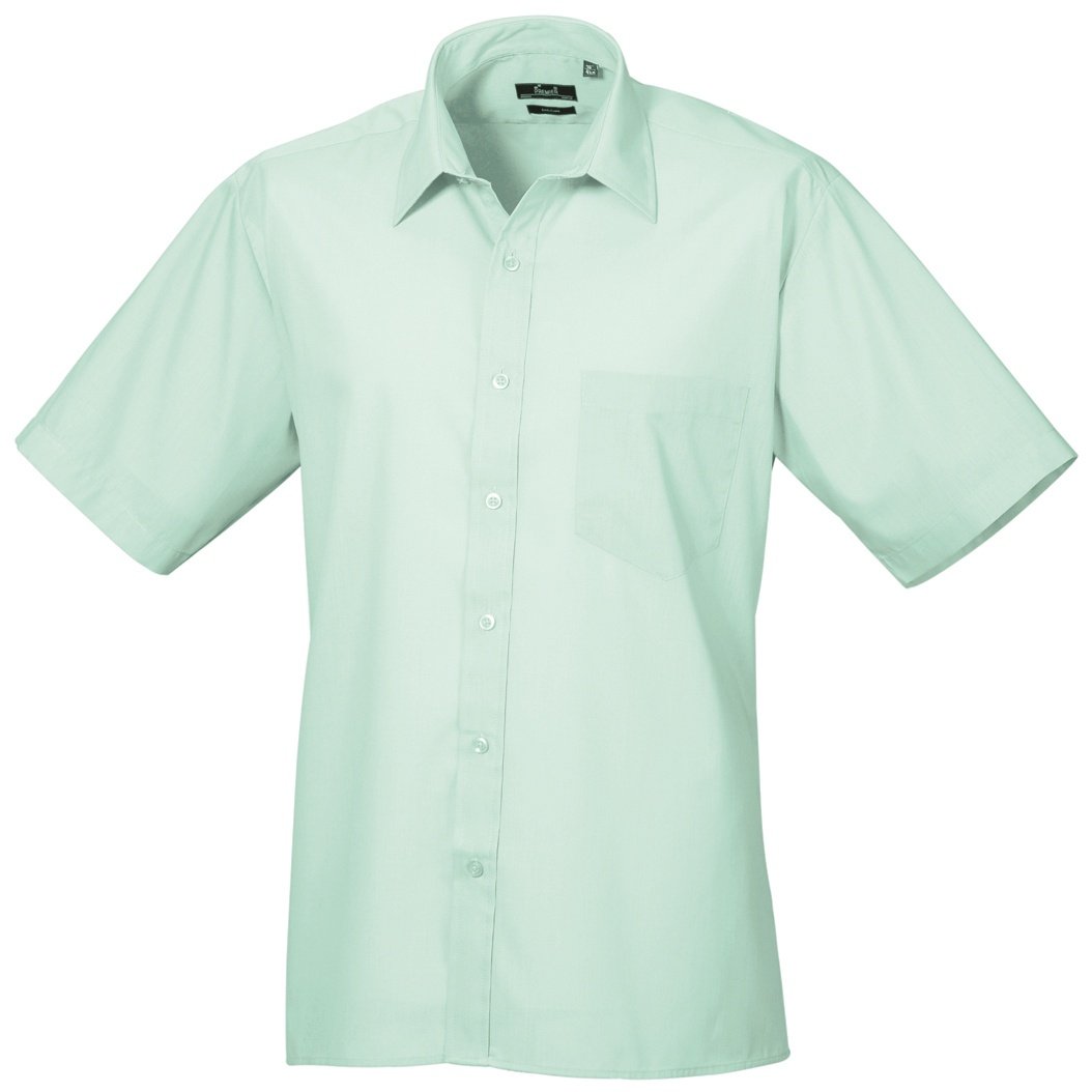 Premier Mens Short Sleeve Formal Poplin Plain Work Shirt (16) (Aqua)