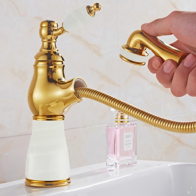 Robinet en cuivre et jade vert de style haut rétro pour vasque salle de bain chic