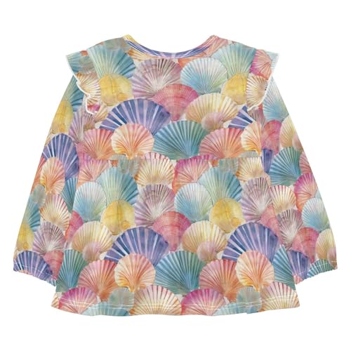 Colorful Seashell Q Girls Shirts Cotton Long Sleeve Ruffle Toddler Tee Tops2