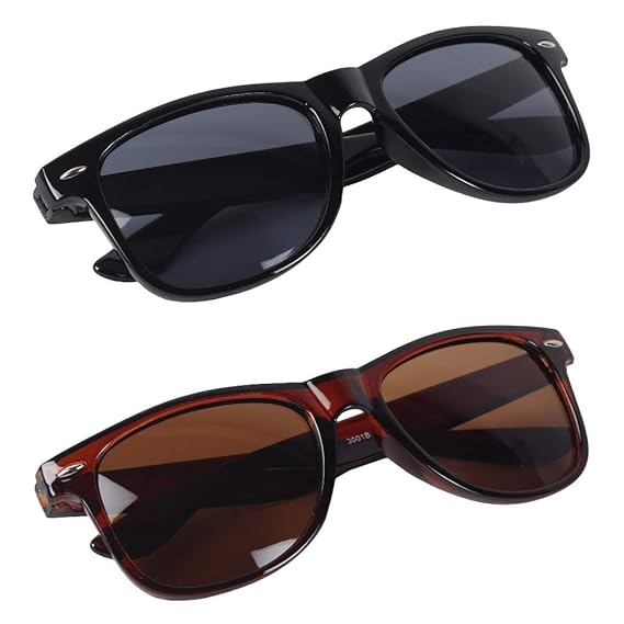 Dervin Rectangular Unisex Sunglasses (Black & Brown) - Combo of 2